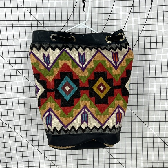 Rey Wear vintage  Aztec Handmade Wool Leather sling / Backpack main image 5